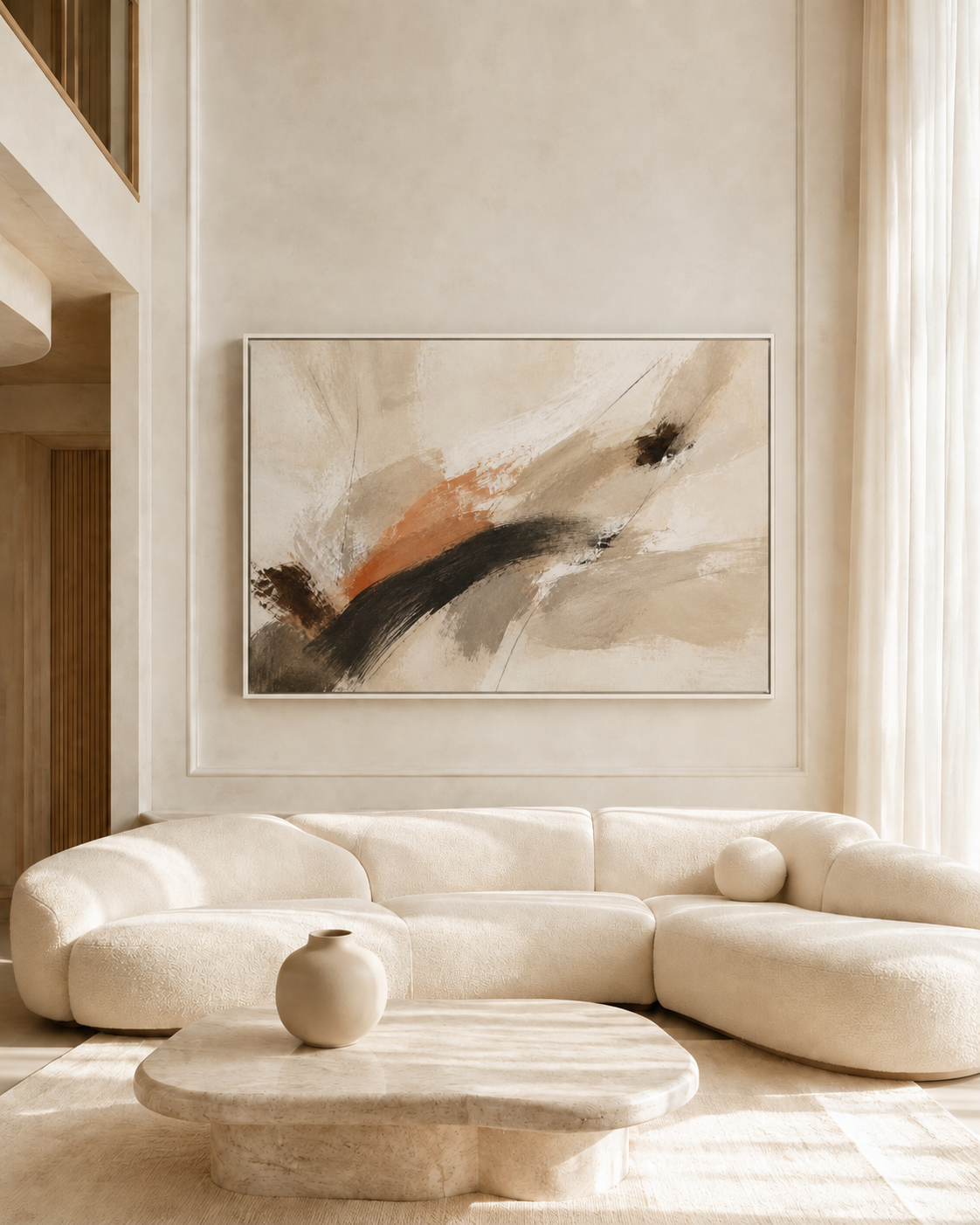 Neutral Abstract Horizontal Framed Canvas | Stillness in Motion No. 14