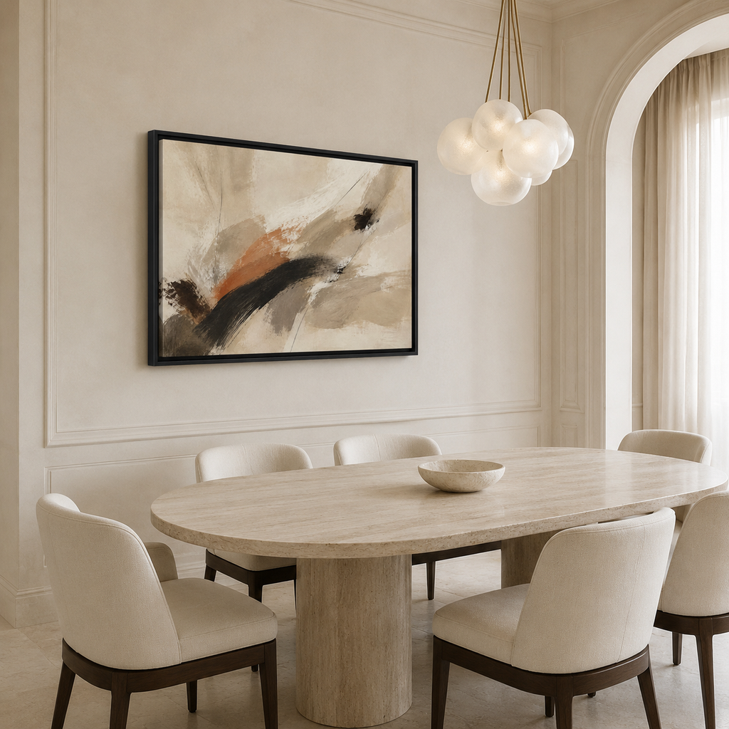 Neutral Abstract Horizontal Framed Canvas | Stillness in Motion No. 14