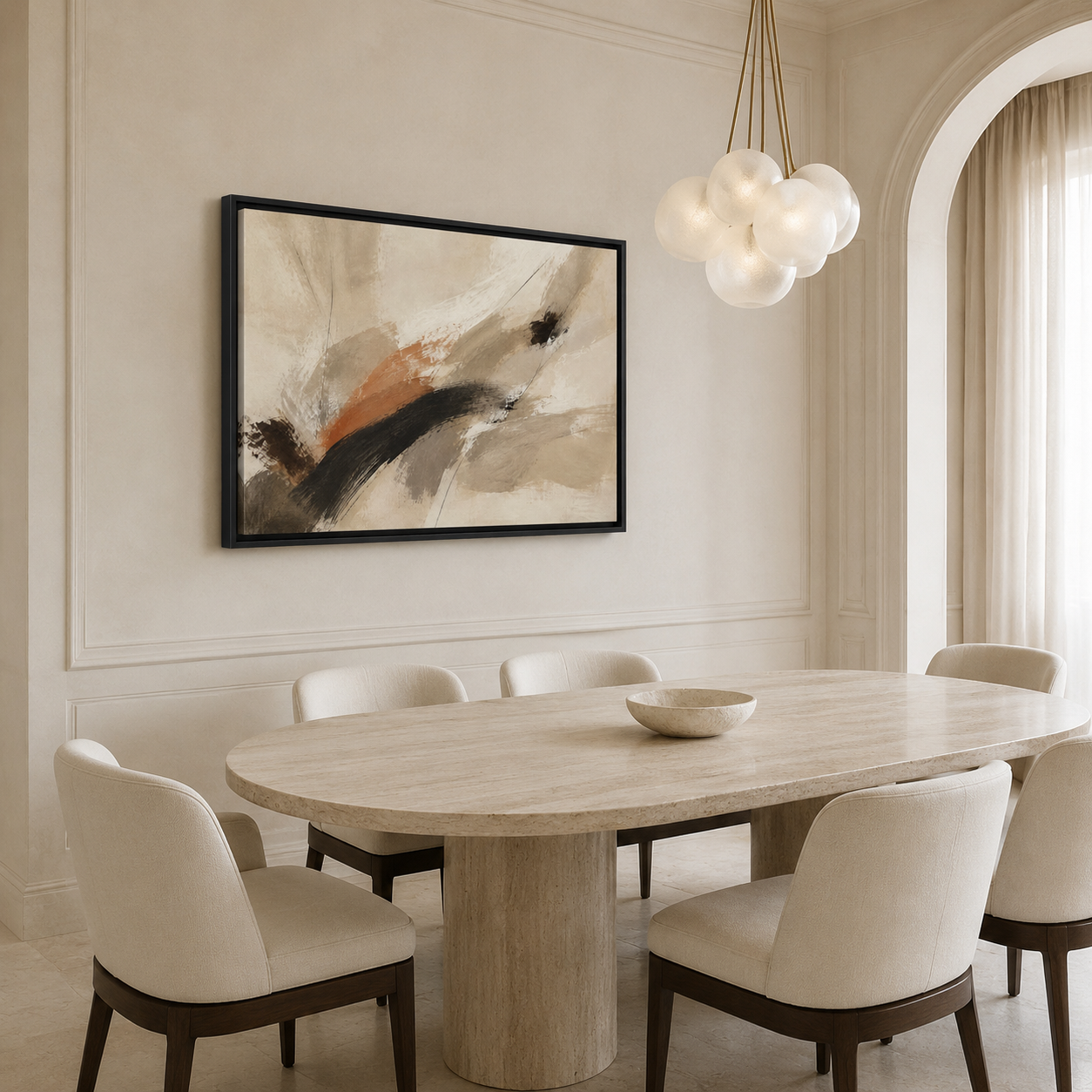 Neutral Abstract Horizontal Framed Canvas | Stillness in Motion No. 14