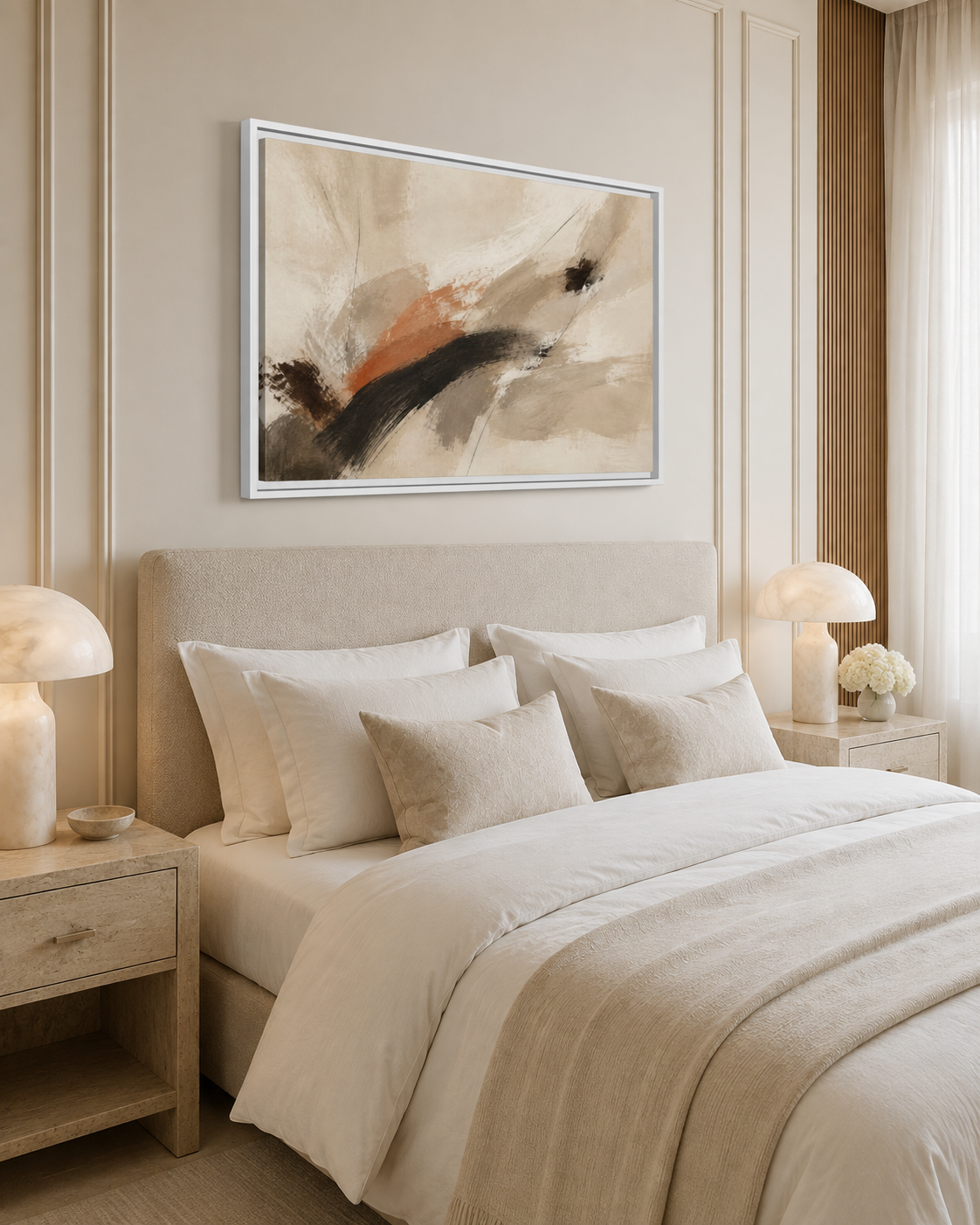 Neutral Abstract Horizontal Framed Canvas | Stillness in Motion No. 14