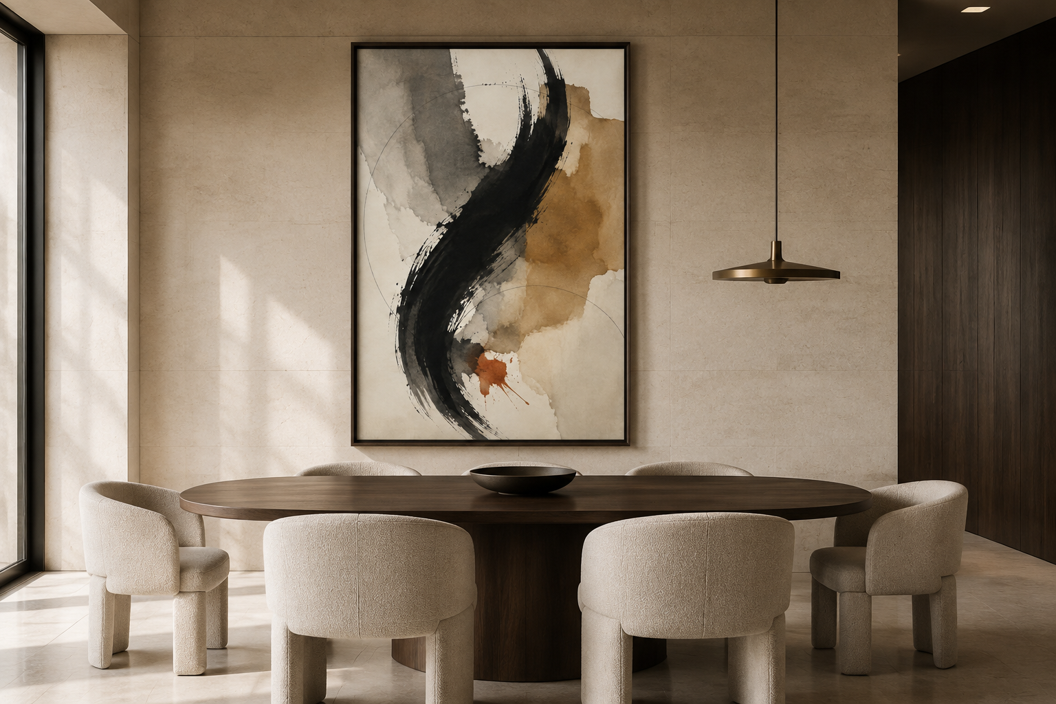 Obsidian Current No. 21 – Black & Neutral Abstract Floating Frame Canvas Art