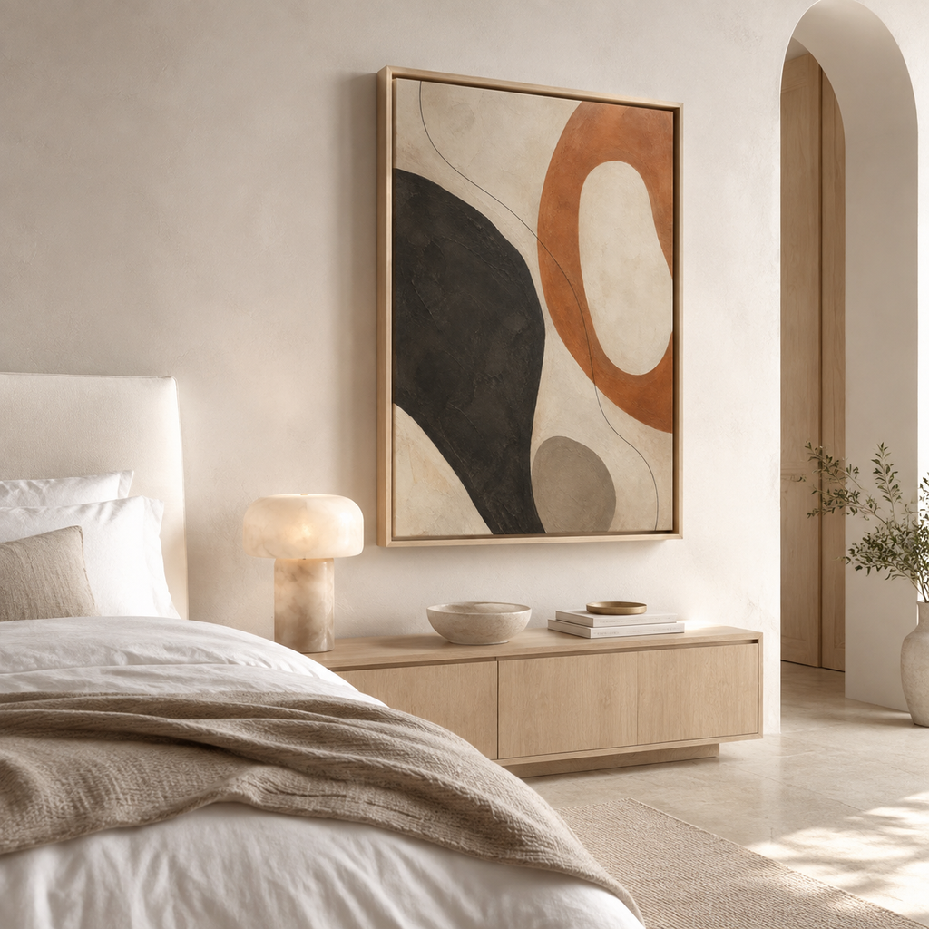 Abstract Mid-Century Matte Canvas Print — Framed Modern Wall Art (Terracotta & Charcoal)