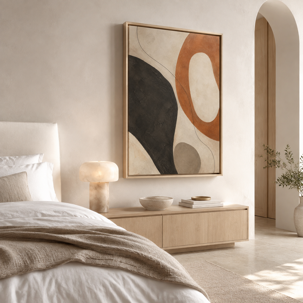 Abstract Mid-Century Matte Canvas Print — Framed Modern Wall Art (Terracotta & Charcoal)