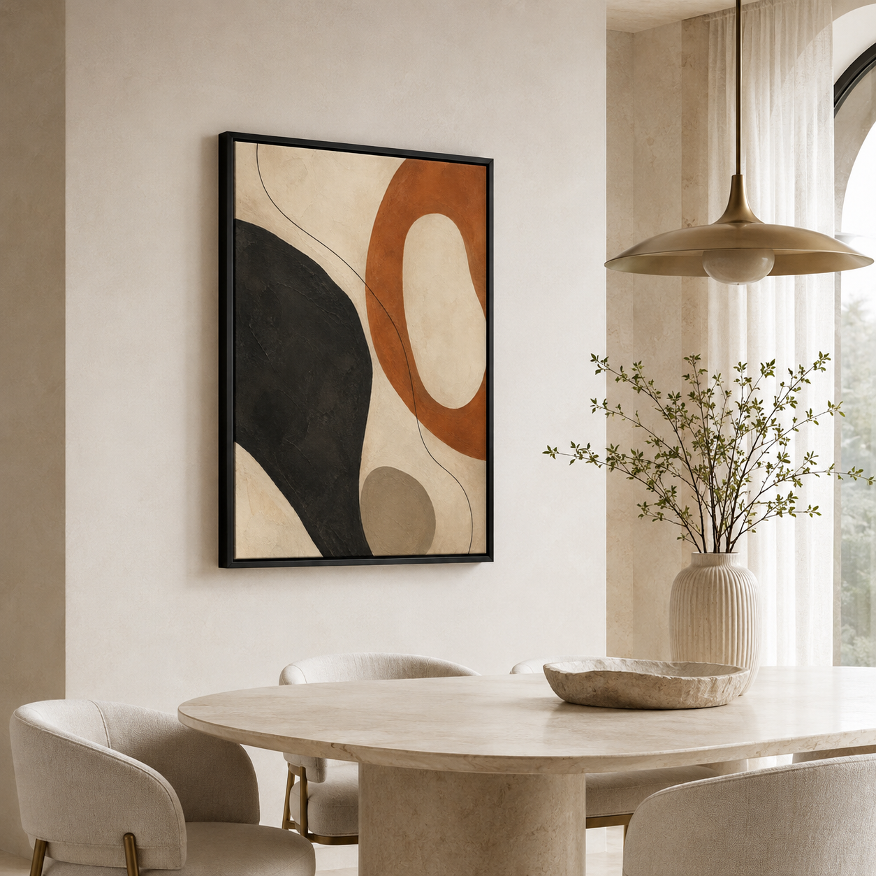 Abstract Mid-Century Matte Canvas Print — Framed Modern Wall Art (Terracotta & Charcoal)