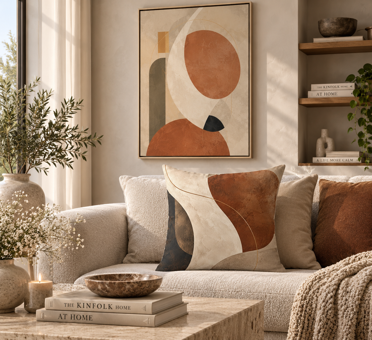 Quiet Orbit No.23 — Abstract Art Cushion | Neutral Terracotta Decorative Pillow