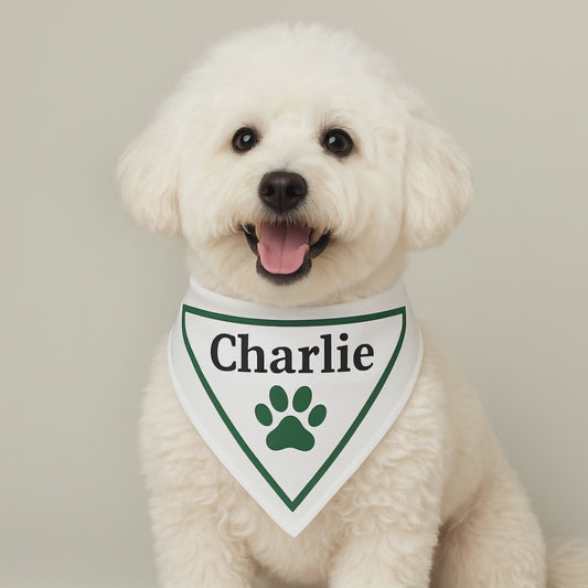 Custom Dog Bandana with Name – Personalized Pet Bandana with Paw Print – Adjustable Dog Scarf for Small to Large Dogs