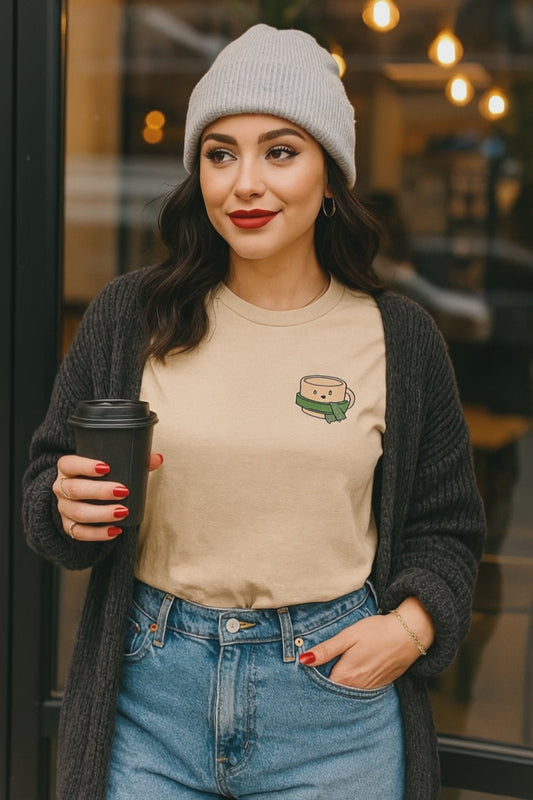 Emotional Support Latte Unisex T-Shirt – Bella + Canvas Coffee Lover Tee, Cozy Aesthetic Fall Shirt, Small Front + Big Back Design