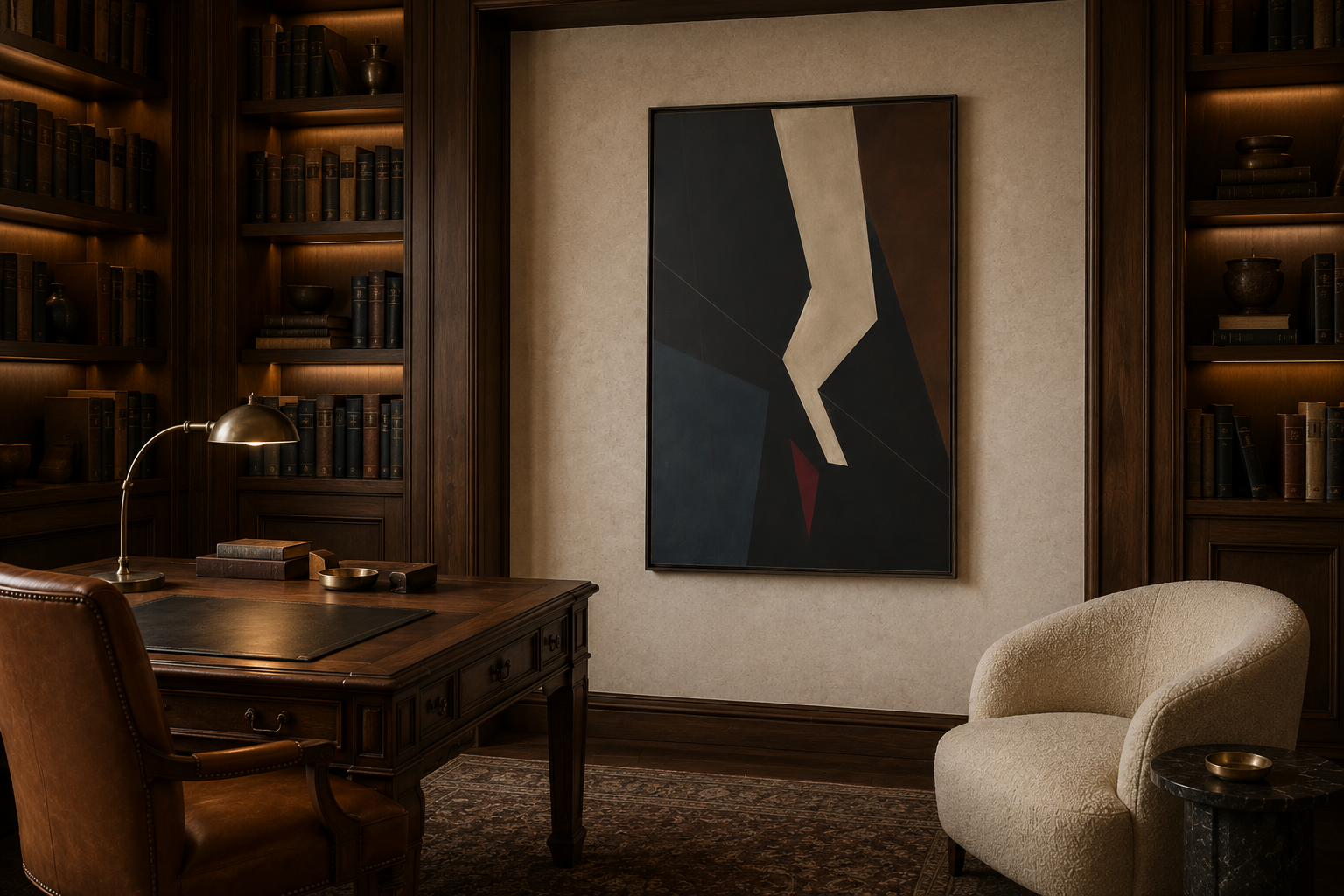 Silent Axis No. 25 – Dark Geometric Abstract Floating Frame Canvas Art
