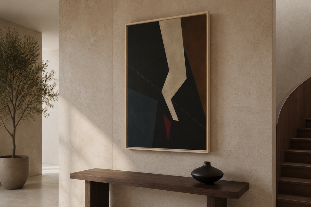 Silent Axis No. 25 – Dark Geometric Abstract Floating Frame Canvas Art