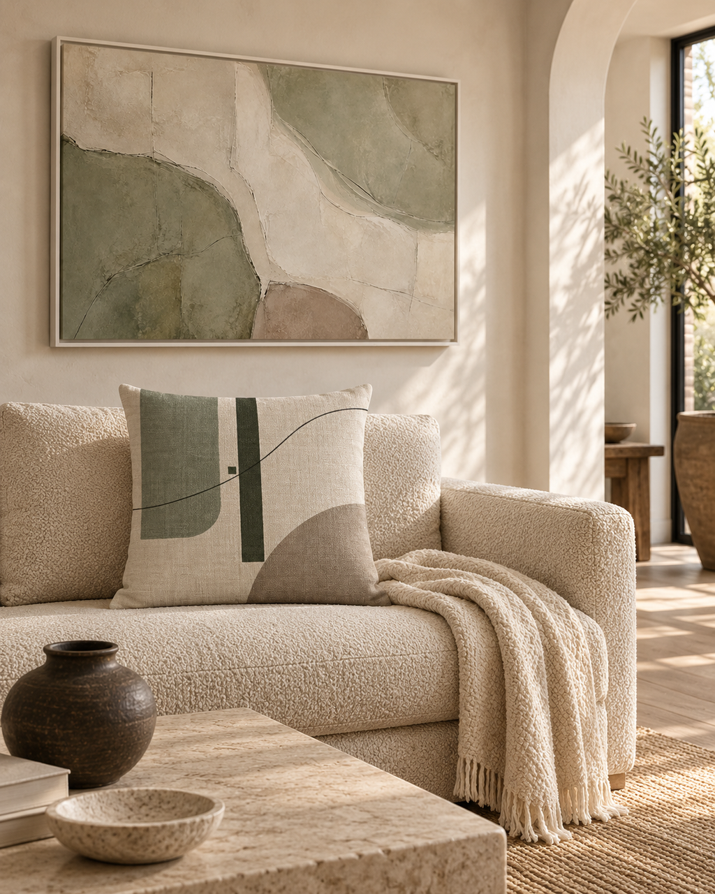 Still Terrain No. 19 | Sage Abstract Decorative Pillow