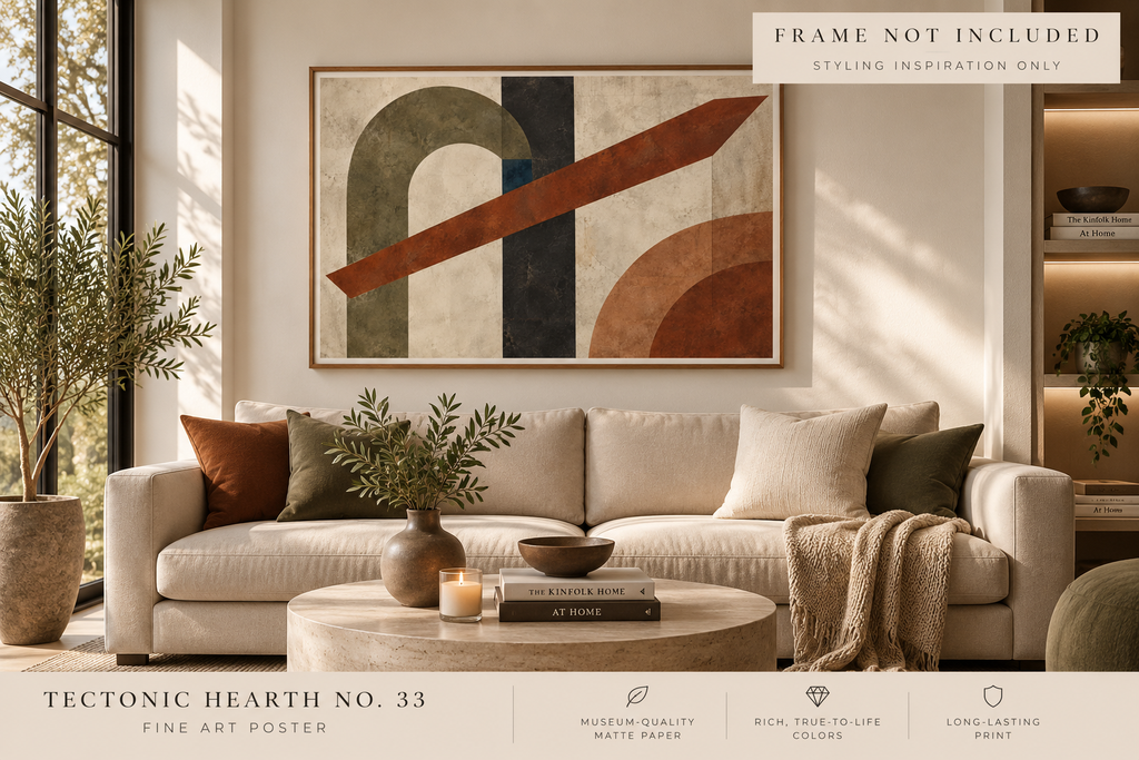 Tectonic Hearth No. 33 — Olive & Sienna Abstract Fine Art Poster