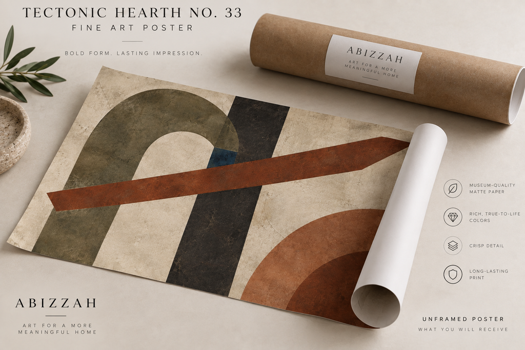 Tectonic Hearth No. 33 — Olive & Sienna Abstract Fine Art Poster