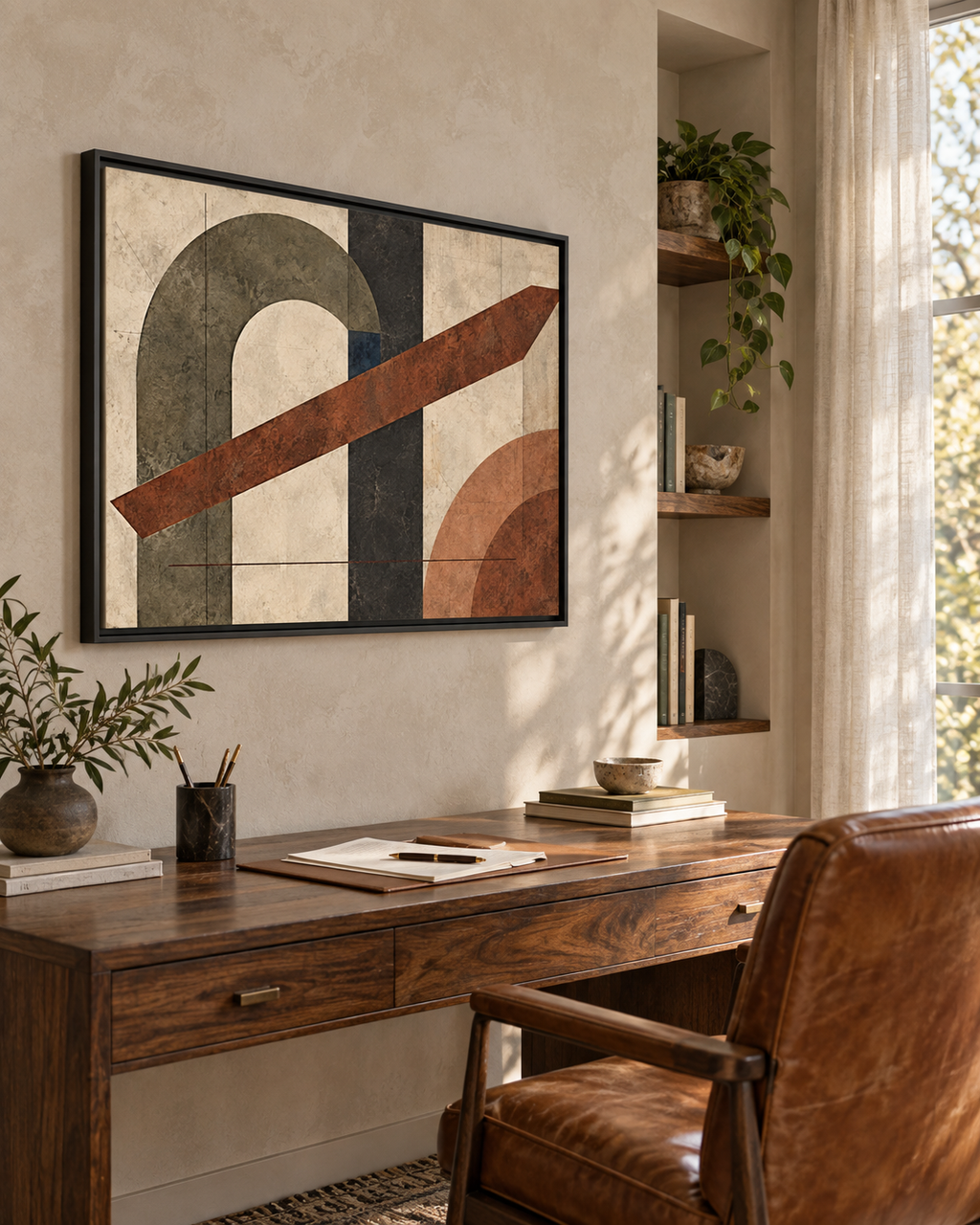 Tectonic Hearth No. 33 — Olive & Sienna Abstract Canvas Wall Art