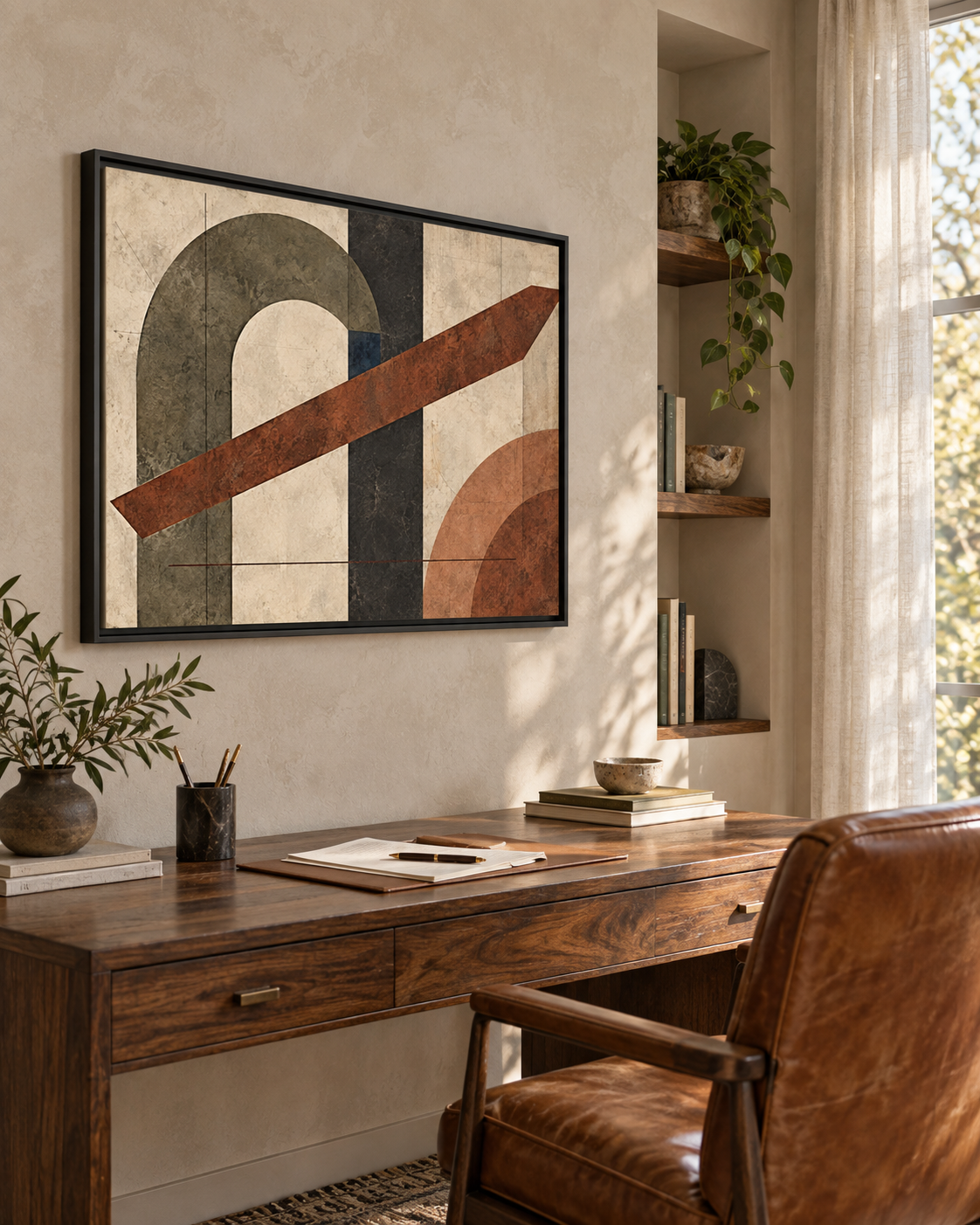 Tectonic Hearth No. 33 — Olive & Sienna Abstract Canvas Wall Art